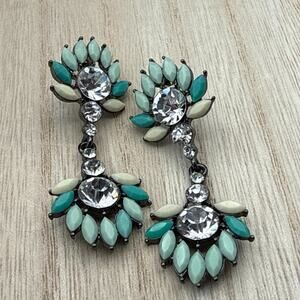 Dangle Earrings Southwestern Glam Faux Turquoise Acrylic Crystal Gunmetal Drops